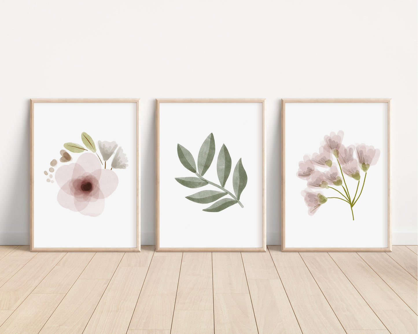 Set of 3 Blush Floral Nursery Prints, Watercolor wall art, Nursery Decor, Watercolor Flower print, Girl Nursery Decor, Pink, Greenery, 058