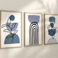 Set of 3 Boho Abstract Wall Art Prints, Navy Blue, Boho Wall Decor Set of 3 Art Prints, Leaf Geometric Art, Minimalist Wall Art, 051