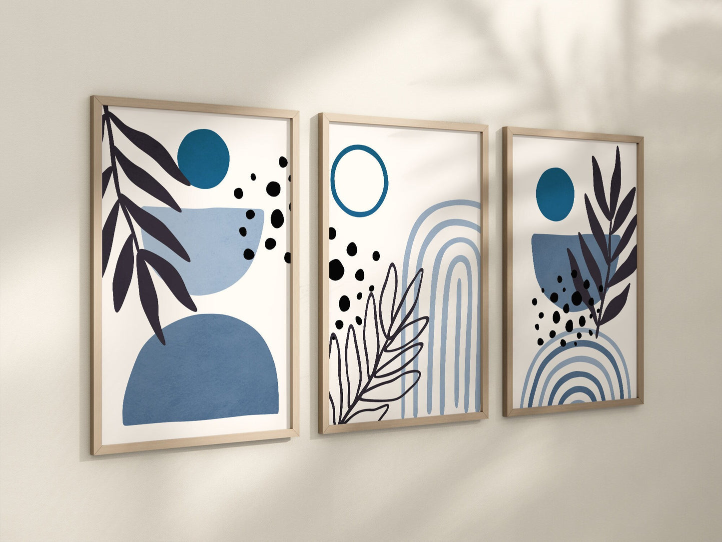 Set of 3 Boho Abstract Wall Navy Blue Art Prints, Greenery Boho Wall Decor Set of 3 Art Prints, Minimalist Wall Art, 052