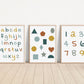 Set of 3 Alphabet and Shapes Nursery Art Prints, Education Wall Decor, Boys Nursery, Nursery Decor, Play Room, Baby Boy Room Ideas 062