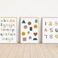 Set of 3 Alphabet and Shapes Nursery Art Prints, Education Wall Decor, Girl Nursery, Nursery Decor, Play Room, Baby Girl Room Decor 063
