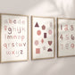 Set of 3 Pink Alphabet and Shapes Nursery Art Prints, Education Wall Decor, Girls Nursery, Nursery Decor, Baby Girl Play Room Ideas 066