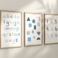 Set of 3 Blue Alphabet and Shapes Nursery Art Prints, Education Wall Decor, Boys Nursery, Nursery Decor, Baby Boy Play Room Ideas