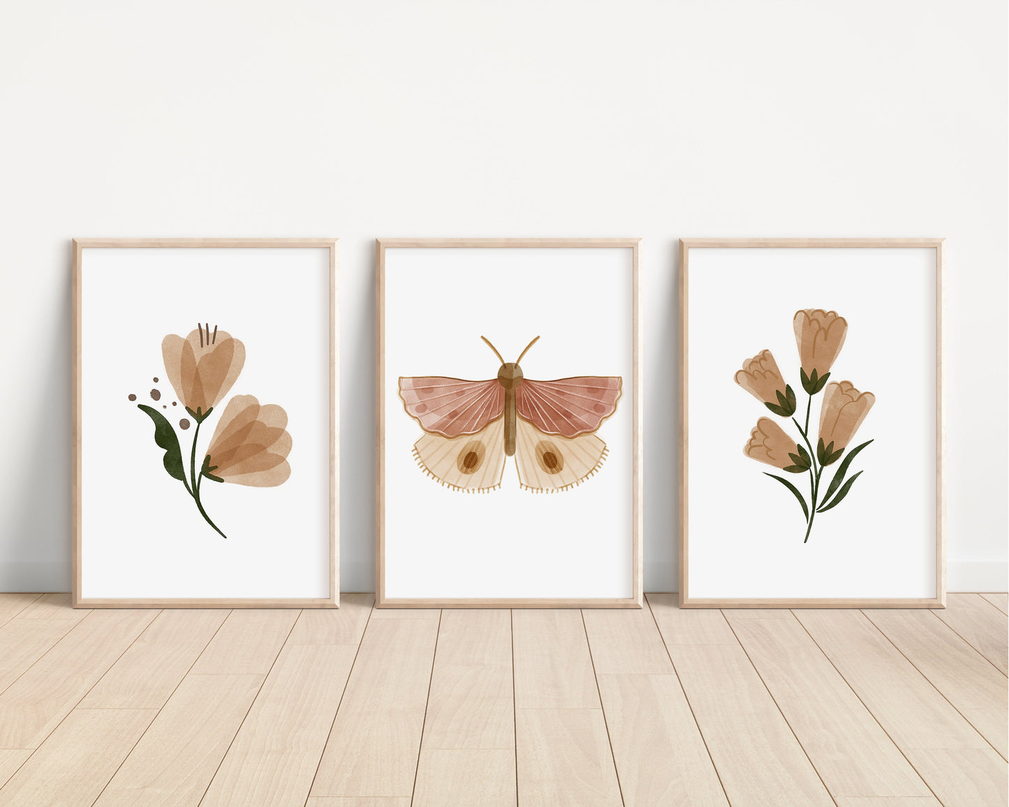 Boho Butterfly Floral Set of 3 Nursery Art Prints, Butterfly Nursery Wall Art, Neutral Nursery Decor, Play Room, Girl Baby Room Ideas, 073