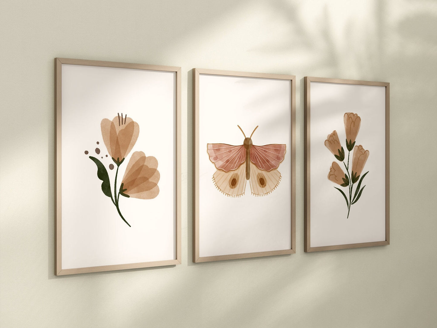 Boho Butterfly Floral Set of 3 Nursery Art Prints, Butterfly Nursery Wall Art, Neutral Nursery Decor, Play Room, Girl Baby Room Ideas, 073