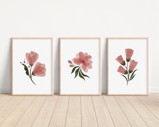 Boho Floral Set of 3 Nursery Art Prints, Butterfly Nursery Wall Art, Pink Nursery Decor, Play Room, Girl Baby Room Ideas, 070