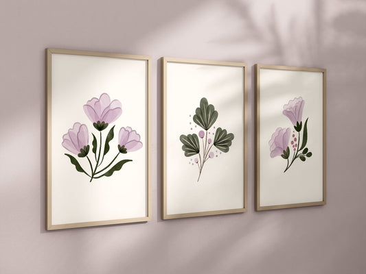 Set of 3 Boho Floral Nursery Prints, Bohemian wall art, Purple Nursery Decor, Watercolor Floral Nursery, Girl Nursery Decor, Lavender, 076