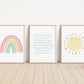 Pastel You Are My Sunshine Set of 3 Nursery Art Prints, Sun, Rainbow Nursery Wall Art, Nursery Decor, Play Room, Baby Room Ideas, 079