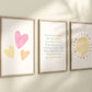 Pastel You Are My Sunshine Set of 3 Nursery Art Prints, Sun, Hearts Nursery Wall Art, Nursery Decor, Play Room, Baby Room Ideas, 080