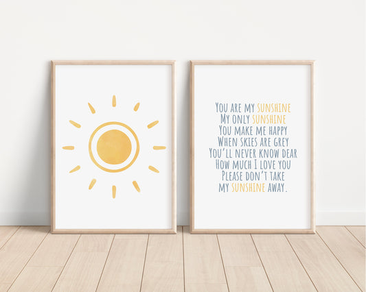 You Are My Sunshine Set of 2 Nursery Prints, Boho Nursery Wall Art, You are my Sunshine Artwork, Watercolor Nursery Art, Boho Artwork, 084