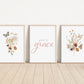 Set of 3 Grow in Grace Boho Wildflowers Floral Art Prints, Botanical, Bloom Bouquet, Nursery Decor, Play Room, Girl Baby Room Ideas 085