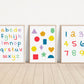Set of 3 Colorful Alphabet and Shapes Nursery Art Prints, Education Wall Decor, Play Nursery Decor, Play Room, Baby Boy Room Ideas 065