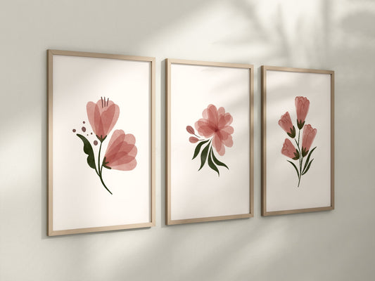 Boho Floral Set of 3 Nursery Art Prints, Butterfly Nursery Wall Art, Pink Nursery Decor, Play Room, Girl Baby Room Ideas, 070
