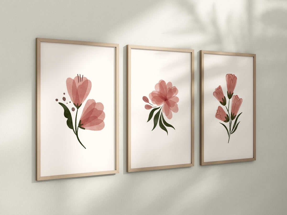Boho Floral Set of 3 Nursery Art Prints, Butterfly Nursery Wall Art, Pink Nursery Decor, Play Room, Girl Baby Room Ideas, 070