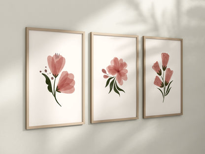 Boho Floral Set of 3 Nursery Art Prints, Butterfly Nursery Wall Art, Pink Nursery Decor, Play Room, Girl Baby Room Ideas, 070