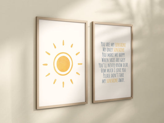 You Are My Sunshine Set of 2 Nursery Prints, Boho Nursery Wall Art, You are my Sunshine Artwork, Watercolor Nursery Art, Boho Artwork, 084