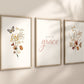 Set of 3 Grow in Grace Boho Wildflowers Floral Art Prints, Botanical, Bloom Bouquet, Nursery Decor, Play Room, Girl Baby Room Ideas 085