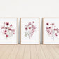 Set of 3 Maroon Boho Wildflowers Floral Art Prints, Wall Art, Meadows, Bloom Bouquet, Nursery Decor, Play Room, Girl Baby Room Ideas 089