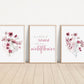 Set of 3 Boho Maroon Red Wildflowers Floral Art Prints, Leaf Art, Botanical,  Bloom Bouquet, Nursery Decor, Girl Baby Room Ideas 090