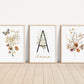 Personalized Set of 3 Boho Wildflowers Floral Art Prints, Leaf, Botanical, Bloom Bouquet, Nursery Decor, Play Room, Girl Baby Room Ideas
