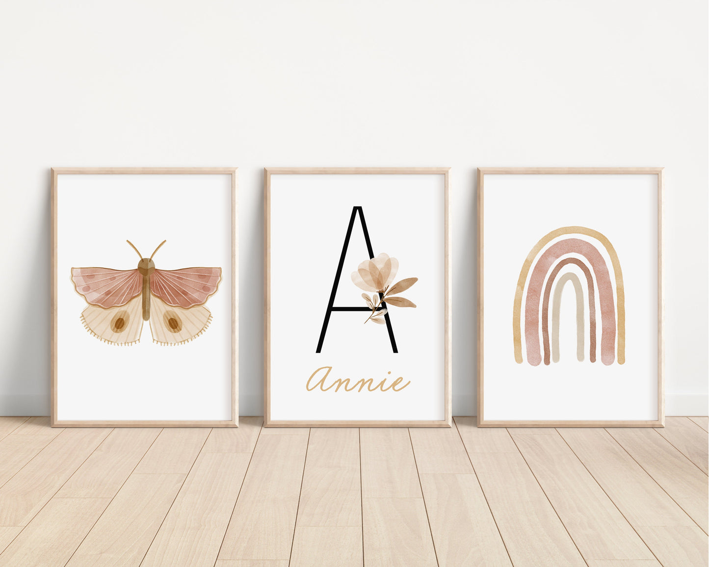 Personalized Boho Butterfly Floral, Set of 3 Nursery Art Prints, Butterfly Nursery Wall Art, Play Room, Girl Baby Room Ideas, 099