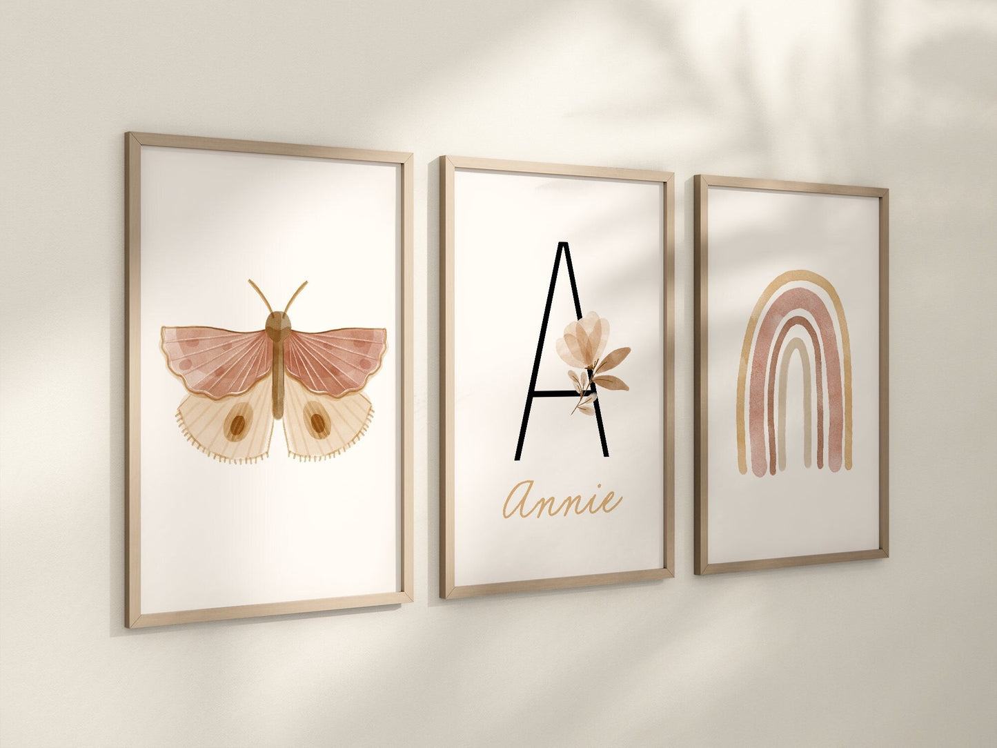Personalized Boho Butterfly Floral, Set of 3 Nursery Art Prints, Butterfly Nursery Wall Art, Play Room, Girl Baby Room Ideas, 099