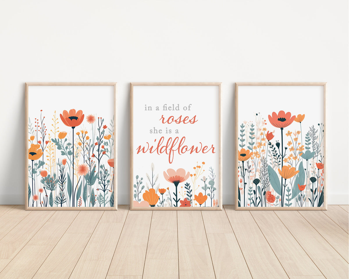 Set of 3 Pastel Wildflowers Floral Art Prints, Leaf Art, Botanical, Bloom Bouquet, Nursery Decor, Play Room, Girl Baby Room Ideas 101