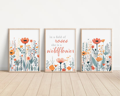 Set of 3 Pastel Wildflowers Floral Art Prints, Leaf Art, Botanical, Bloom Bouquet, Nursery Decor, Play Room, Girl Baby Room Ideas 101