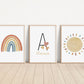 Personalized Rainbow Sun Hearts Set of 3 Nursery Art Prints, Colorful Nursery Wall Art, Decor, Play Room, Baby Room Ideas, 108