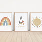 Personalized Rainbow Sun Hearts Set of 3 Nursery Art Prints, Colorful Nursery Wall Art, Decor, Play Room, Baby Room Ideas, 108
