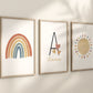 Personalized Rainbow Sun Hearts Set of 3 Nursery Art Prints, Colorful Nursery Wall Art, Decor, Play Room, Baby Room Ideas, 108