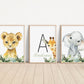 Personalized Set of 3 Safari Animal Nursery Prints with Lion, Elephant, and Giraffe