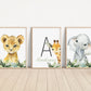 Personalized Set of 3 Safari Animal Nursery Prints with Lion, Elephant, and Giraffe