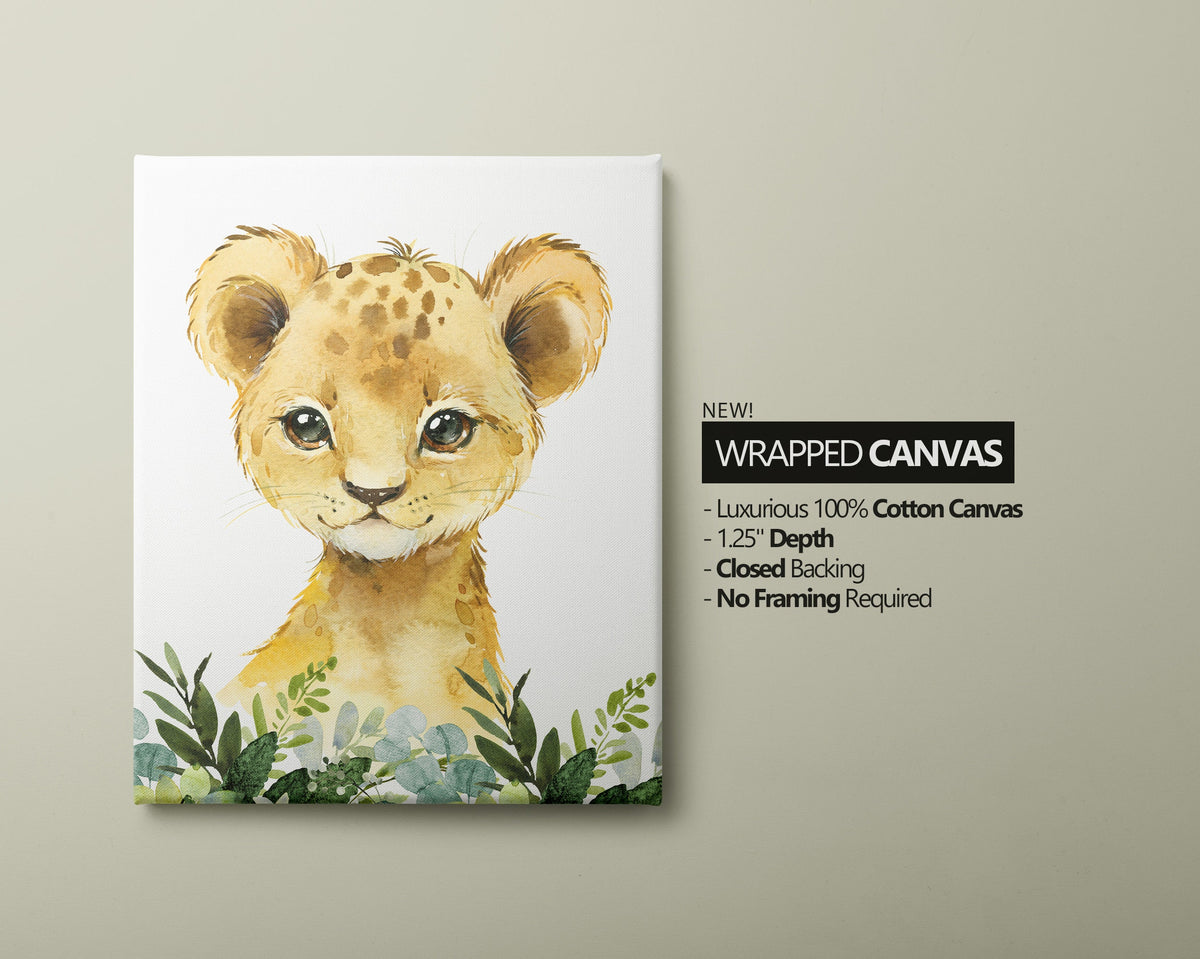 Personalized Set of 3 Safari Animal Nursery Prints with Lion, Elephant, and Giraffe