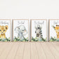 Set of 4 Safari Animal Nursery Prints, Jungle Animals, Greenery, Boy Nursery Wall Art, Shower Gift, Printed, 105