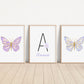 Personalized Purple Butterflies Set of 3 Nursery Art Prints, Butterfly Wall Art, Glitter Nursery Decor, Play Room, Girl Baby Room Ideas, 107