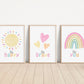 Pastel Rainbow Sun Hearts Set of 3 Nursery Art Prints, Affirmation colorful Nursery Wall Art, Nursery Decor, Play Room, Baby Room Ideas, 110