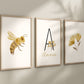 Personalized Set of 3 Boho Floral Bee Art Prints, Bumble Bee, Yellow Nursery Wall Art, Nursery Decor, Play Room, Baby Room Ideas, 113