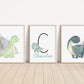 Personalized Dinosaur Set of 3 Nursery Art Prints, Boy Nursery Wall Art Green, Dino Nursery Decor, Play Room, Boy Baby Ideas, Kids room, 112