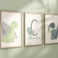 Personalized Dinosaur Set of 3 Nursery Art Prints, Boy Nursery Wall Art Green, Dino Nursery Decor, Play Room, Boy Baby Ideas, Kids room, 112