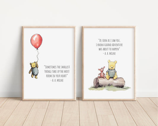 Set of 2 Classic Winnie-the-Pooh Nursery art prints, Gender Neutral Nursery, Winnie-the-Pooh inspirational quotes, new baby gift, 119