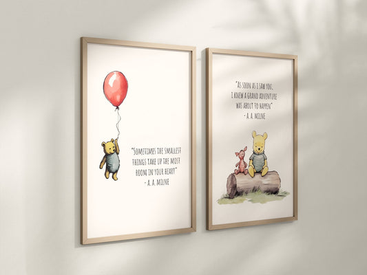 Set of 2 Classic Winnie-the-Pooh Nursery art prints, Gender Neutral Nursery, Winnie-the-Pooh inspirational quotes, new baby gift, 119