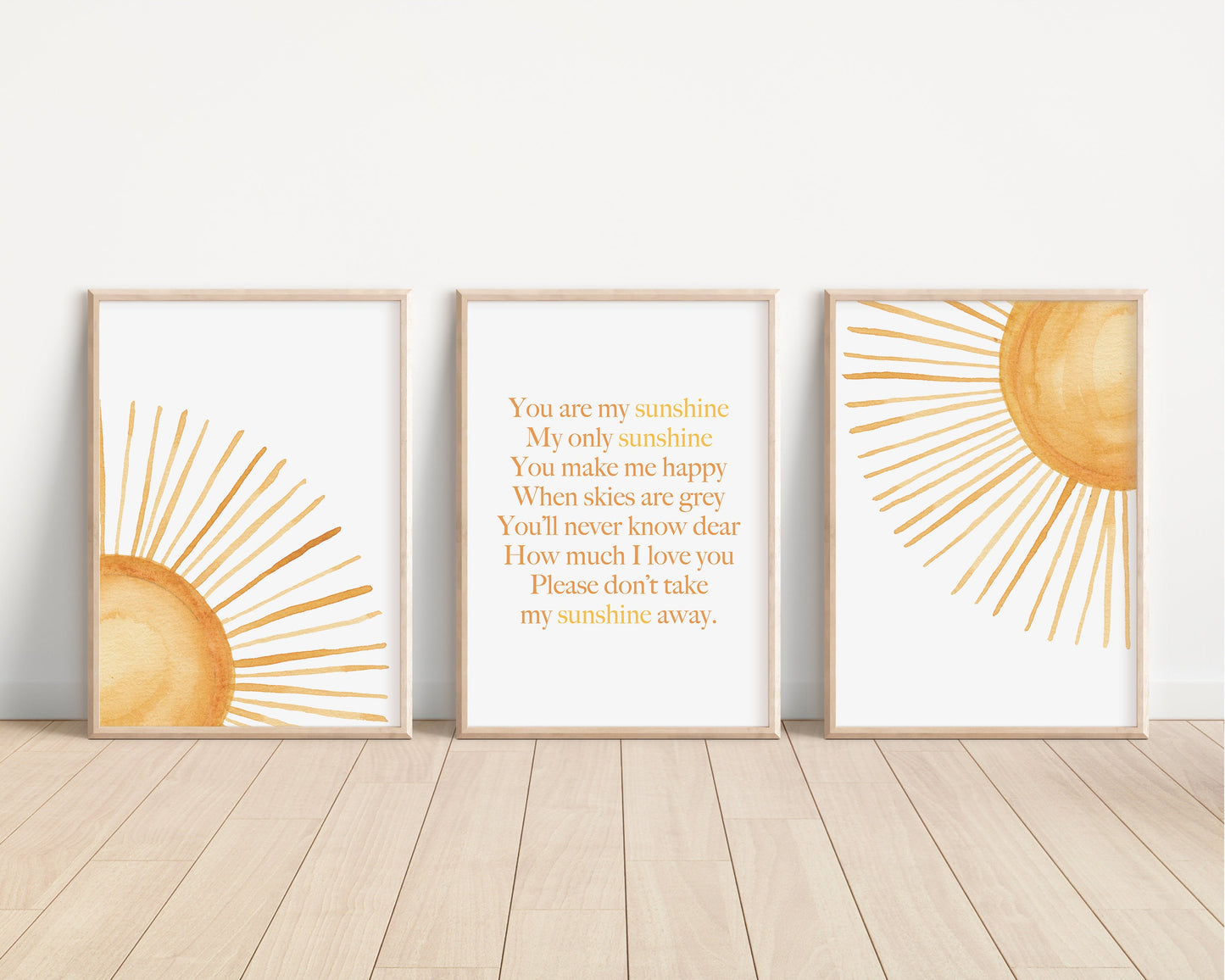 Set of 3 Boho Sun Watercolor Nursery Art Prints, You Are My Sunshine, Gender Neutral, Boy Nursery Wall Art, Baby Shower Gift, Printed, 123