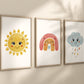 Rainbow Sun Cloud Set of 3 Nursery Art Prints, Weather colorful Nursery Wall Art, Nursery Decor, Play Room, Baby Room Ideas, 126