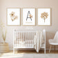Personalized Boho Floral Set of 3 Nursery Art Prints, Nursery Wall Art, Neutral Nursery Decor, Play Room, Girl Baby Room, 097