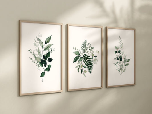 Set of 3 Botanical Greenery Art Prints, Watercolor Foliage, Home Decor, Bedroom Art, Living Room Decor, Sage Green, 059