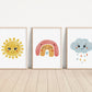 Rainbow Sun Cloud Set of 3 Nursery Art Prints, Weather colorful Nursery Wall Art, Nursery Decor, Play Room, Baby Room Ideas, 126