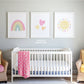 Set of 3 Nursery Art Prints with Pastel Rainbow, Sun and Hearts