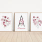 Personalized Set of 3 Maroon Boho Wildflowers Floral Art Prints, Wall Art, Bloom Bouquet, Nursery Decor, Play Room, Girl Baby Room Ideas 130