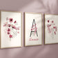 Personalized Set of 3 Maroon Boho Wildflowers Floral Art Prints, Wall Art, Bloom Bouquet, Nursery Decor, Play Room, Girl Baby Room Ideas 130